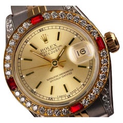 Vintage Rolex Datejust Champagne Index Dial Two Tone Watch with Rubies & Diamonds 69173