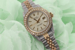 Rolex Datejust Diamond Bezel/Lugs Cream Index Dial Two Tone Watch