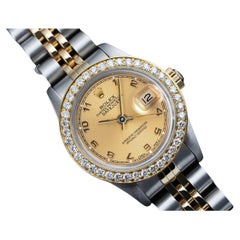Rolex Datejust Diamond Bezel Two Tone Watch 69173 Arabic Champagne Dial