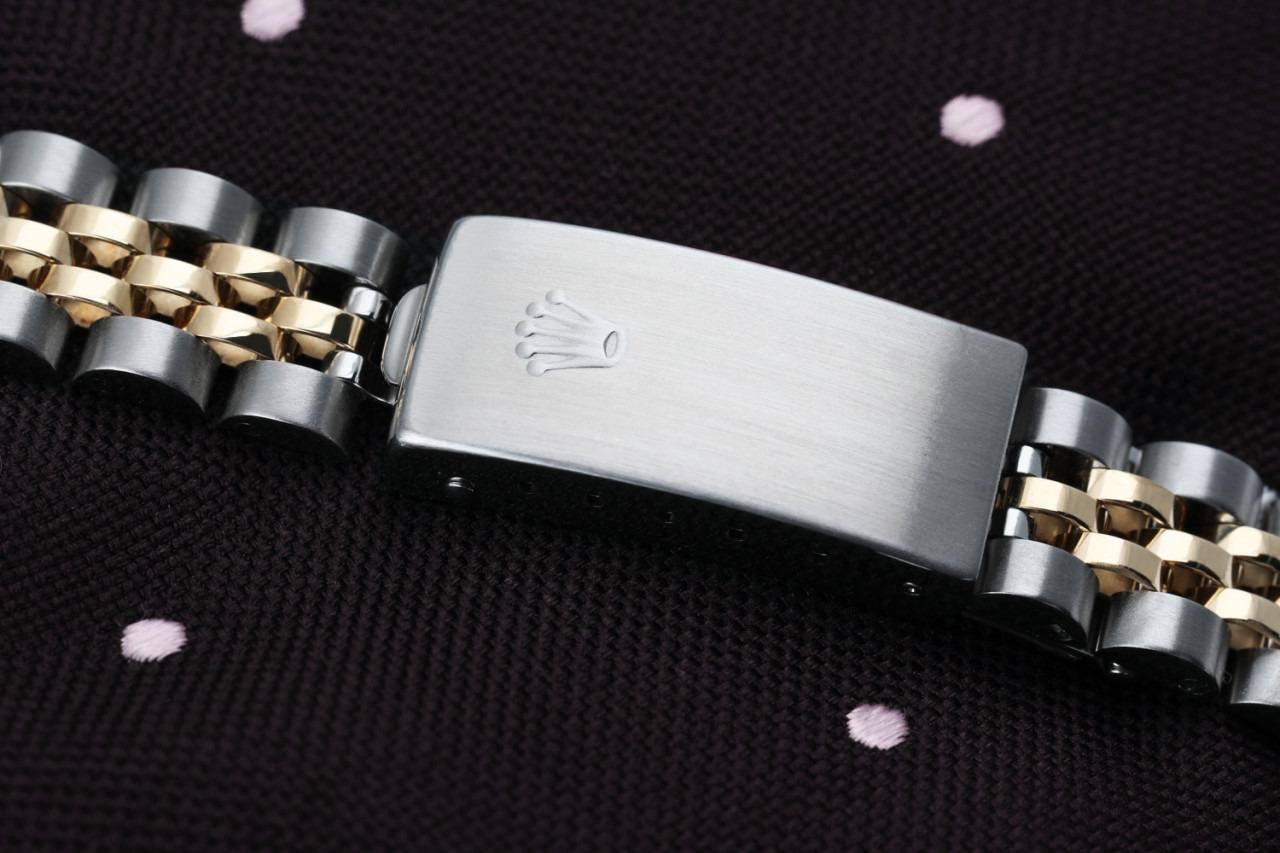 Ladies Rolex 26mm Datejust Diamond+Ruby Bezel Two Tone Watch Cream Arabic Dial 69173