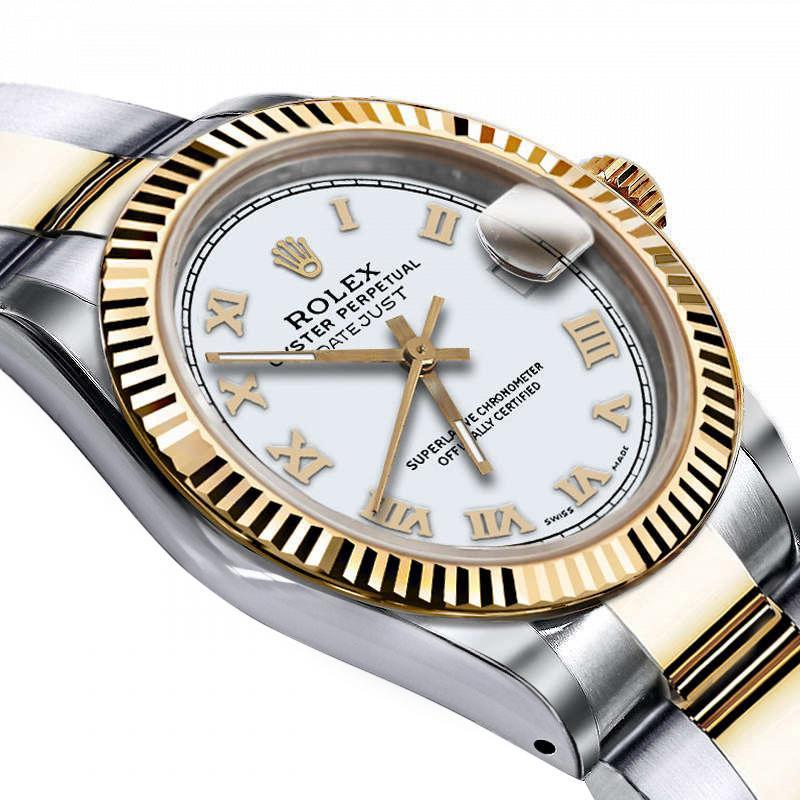 Montre Rolex Datejust 69173 26 mm pour femmes 2 bicolores SS/YG cadran blanc à chiffres romains Excellent état - En vente à New York, NY