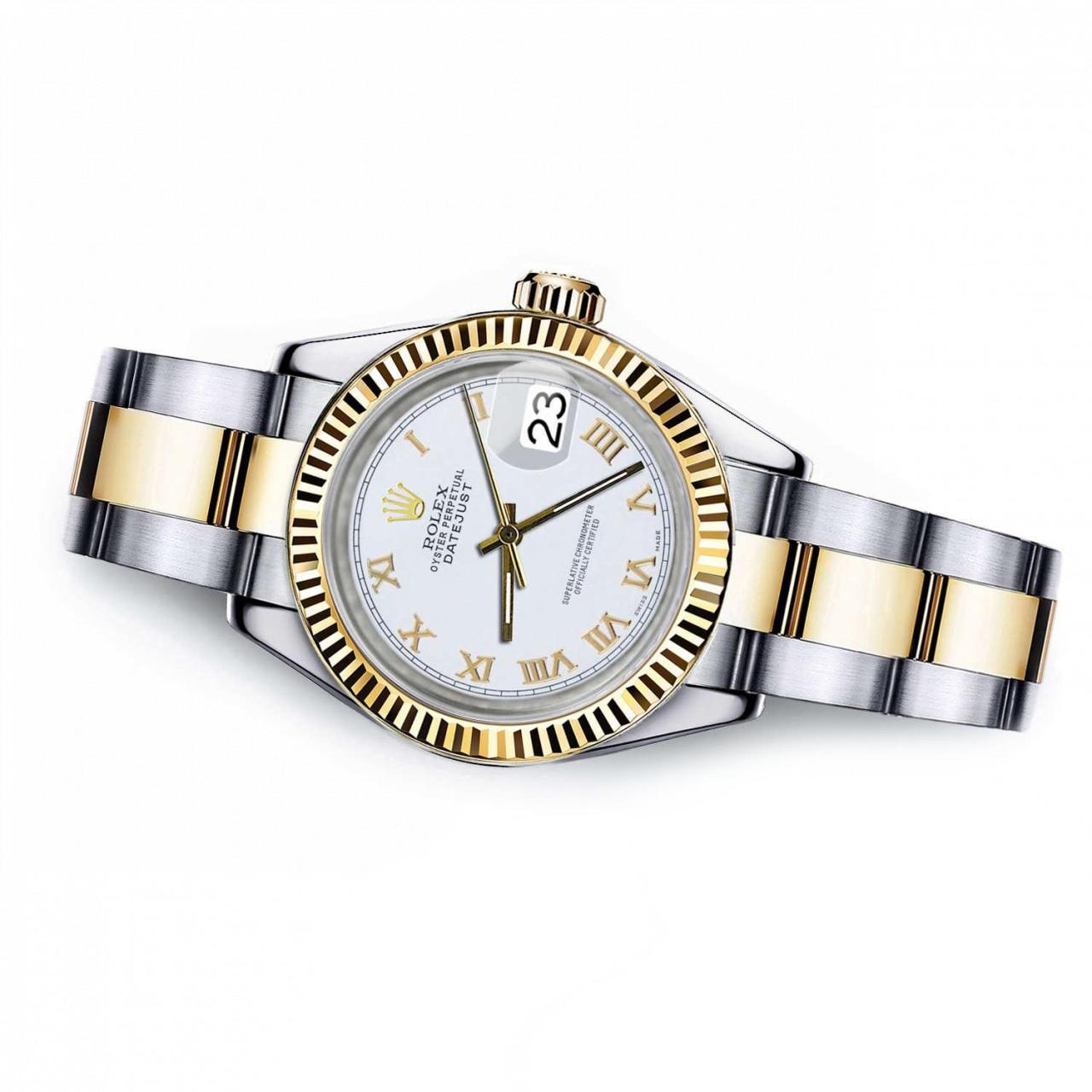 Montre Rolex Datejust 69173 26 mm pour femmes 2 bicolores SS/YG cadran blanc à chiffres romains Pour femmes en vente