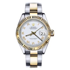 Rolex 26mm Datejust 69173 Ladies 2 Two Tone SS/YG White Roman Numeral Dial Watch
