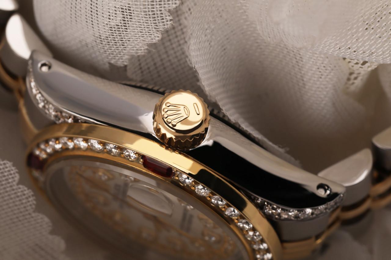 Rolex Datejust Damen 69173 Zweifarbige Jubiläums-Uhr mit Diamant-Zifferblatt, weiß (Rundschliff) im Angebot