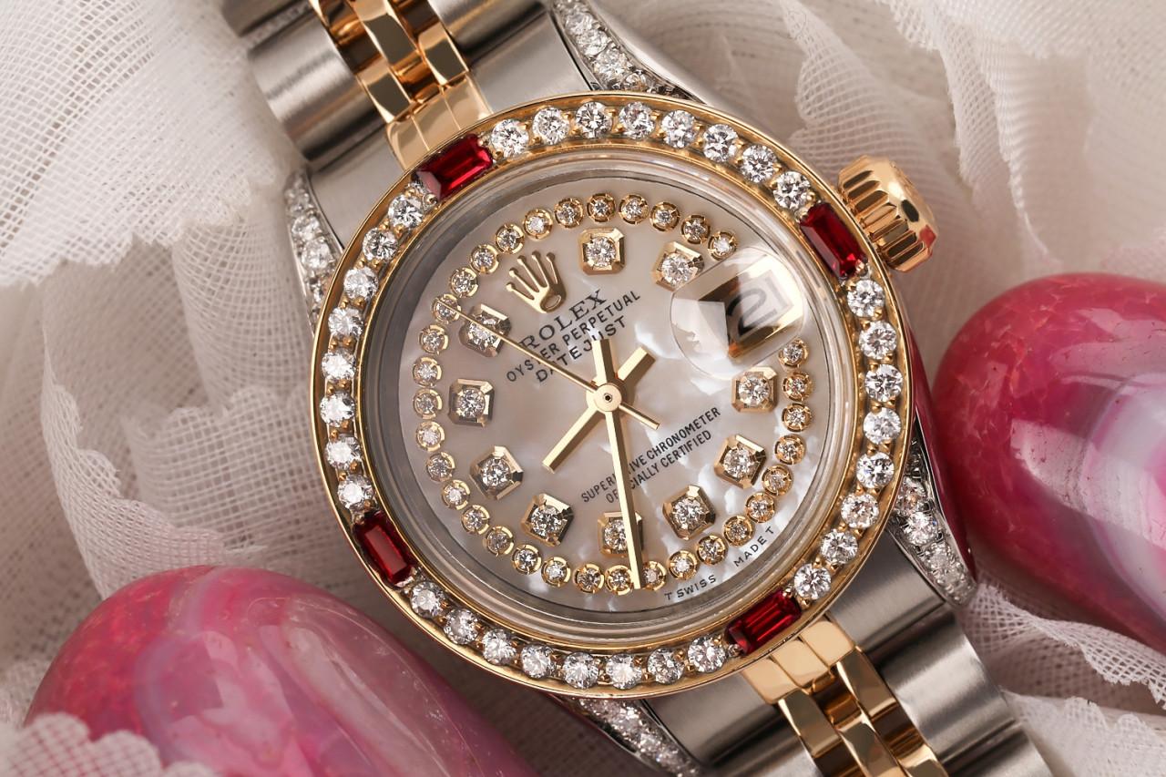 Rolex Datejust Damen 69173 Zweifarbige Jubiläums-Uhr mit Diamant-Zifferblatt, weiß im Angebot 2