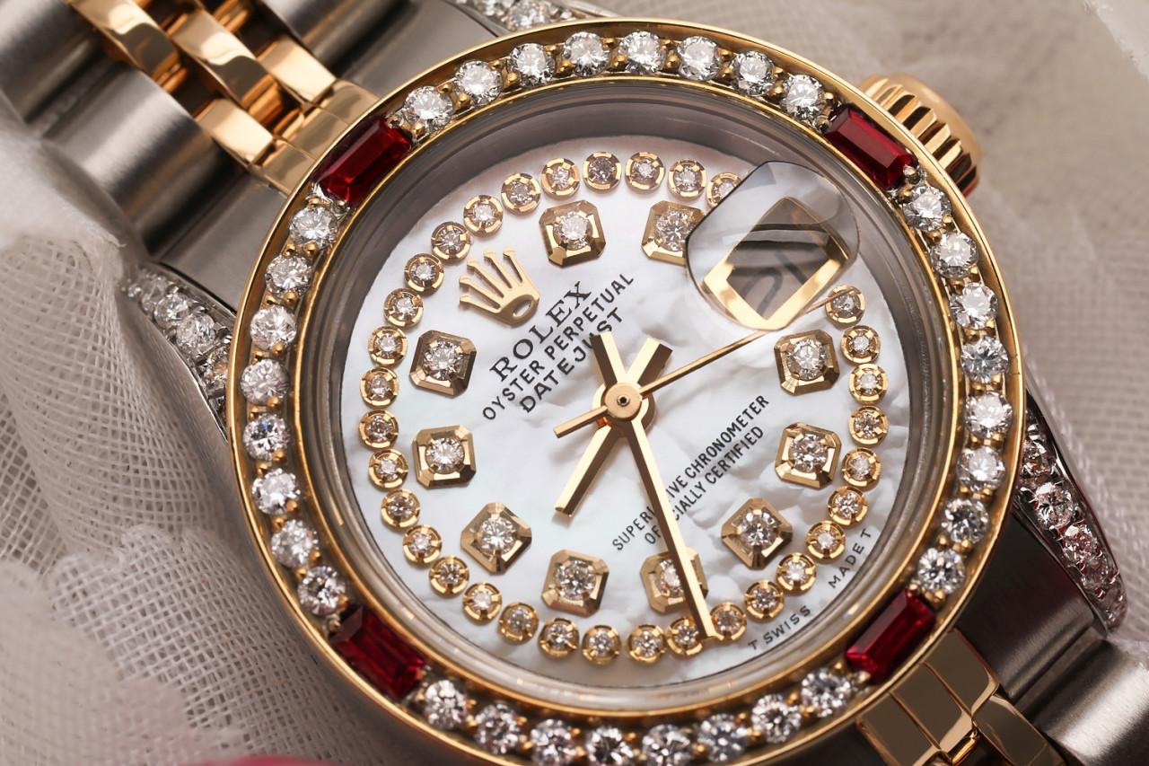 Rolex Datejust Damen 69173 Zweifarbige Jubiläums-Uhr mit Diamant-Zifferblatt, weiß im Angebot 3