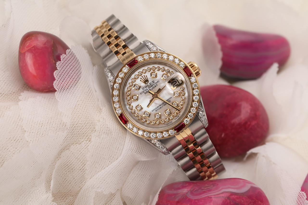 Rolex Datejust Damen 69173 Zweifarbige Jubiläums-Uhr mit Diamant-Zifferblatt, weiß im Angebot 4