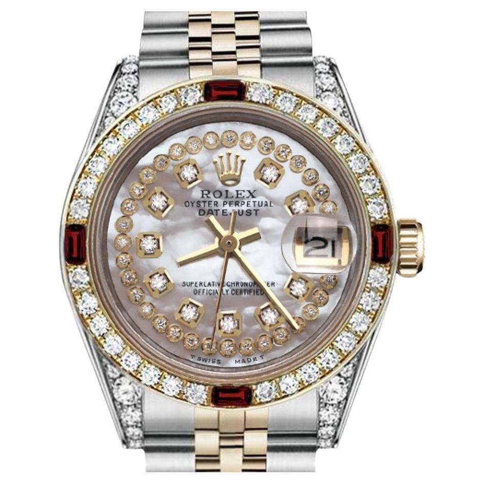 Rolex Datejust Ladies 69173 Two Tone Jubilee White MOP String Diamond Dial Watch
