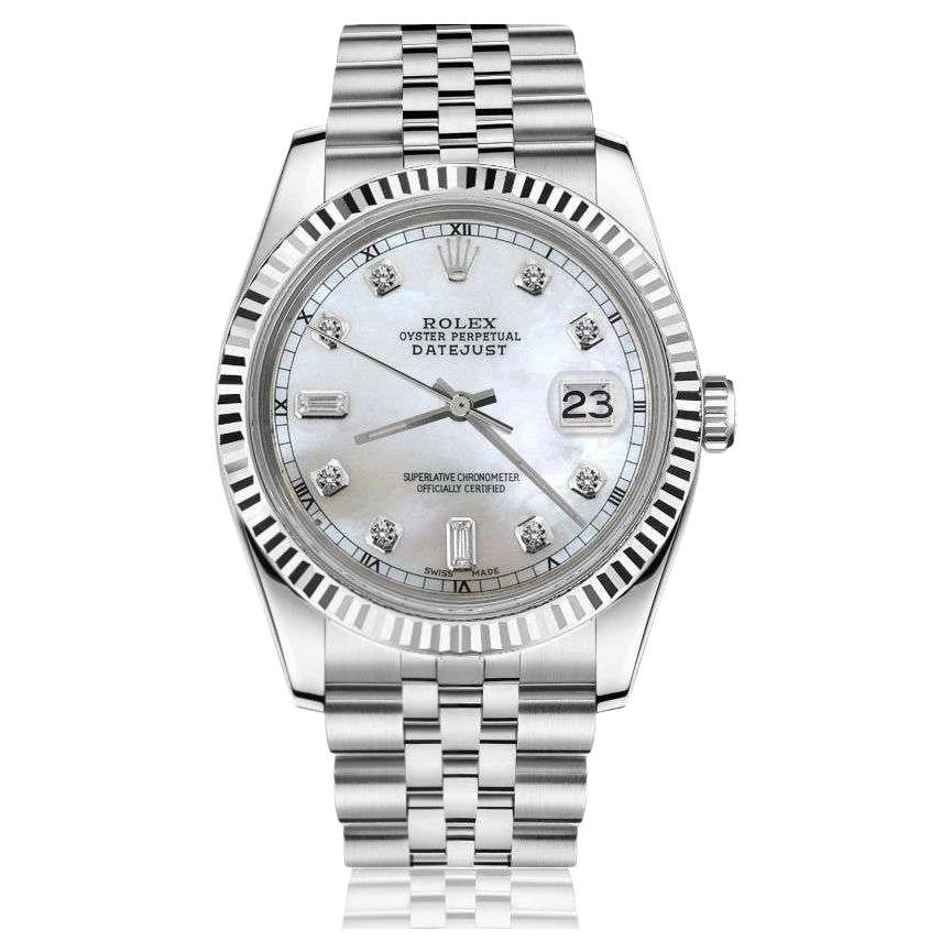 Rolex Datejust Ladies Watch White MOP Mother of Pearl 8 + 2 Diamond Dial 69174 For Sale