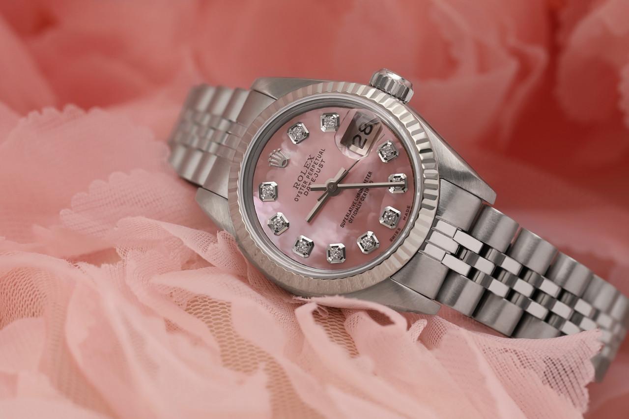 rolex datejust pink dial with diamonds