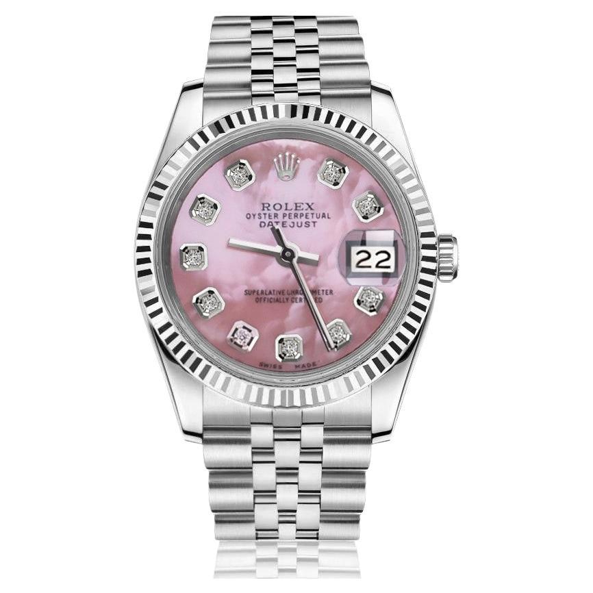 Rolex 26mm Datejust Pink MOP Mother Of Pearl Dial with Diamond Accent 69174 For Sale