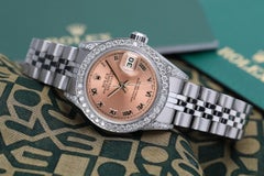 Rolex Datejust Salmon Roman Dial Diamond Bezel and Lugs Steel Watch