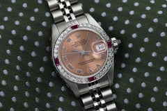 Rolex Datejust Salmon Roman Dial Diamond & Ruby Bezel Steel Ladies Watch