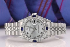 Rolex Datejust Silver Roman Dial Diamond + Sapphire Stainless Steel Watch 69174