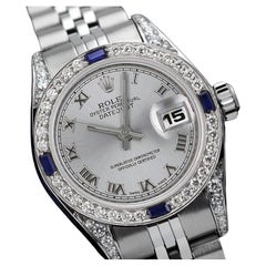 Rolex Datejust Silver Roman Dial Diamond + Sapphire Stainless Steel Watch 69174