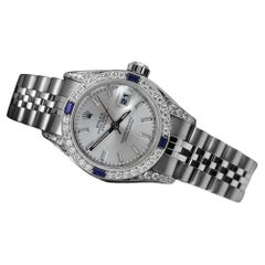 Rolex Datejust Silber Stick Zifferblatt mit Saphir- und Diamant-Lünette + Gepäckstücke 69174