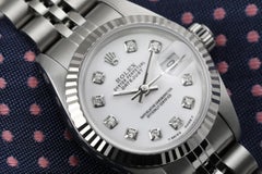 Rolex 26mm Datejust Edelstahl-Uhr mit weißem Zifferblatt und Diamanten 69174