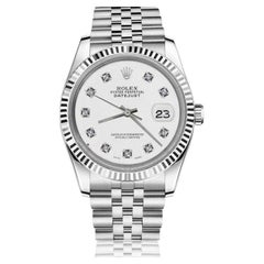 Rolex 26mm Datejust Edelstahl-Uhr mit weißem Zifferblatt und Diamanten 69174