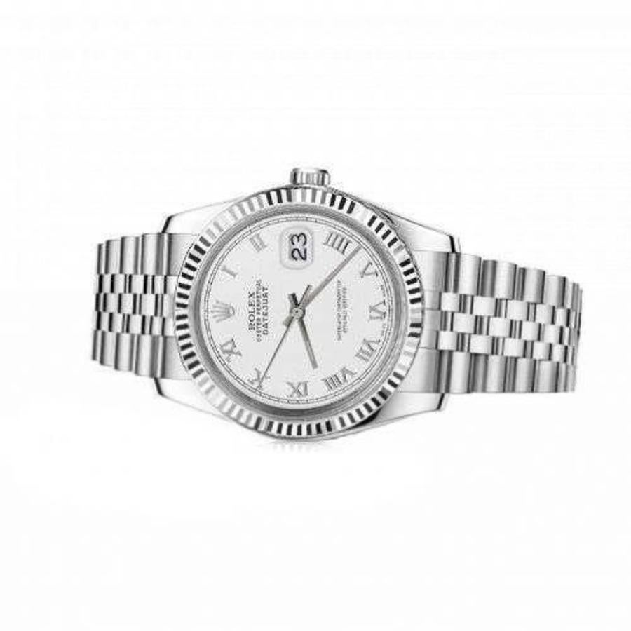 Rolex 26mm Datejust Edelstahl-Uhr mit weißem römischen Zifferblatt 69160 im Zustand „Hervorragend“ im Angebot in New York, NY