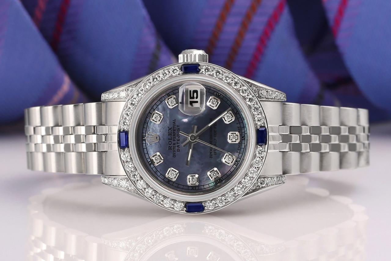 Round Cut Rolex Datejust Tahitian MOP Mother of Pearl Diamond RT Dial 69174 For Sale
