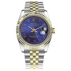 Rolex Montre Datejust 26 mm à chiffres romains bicolores, couleur bleue, 69173