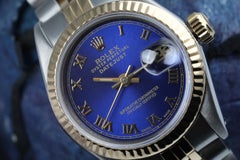 Rolex 26mm Datejust Two Tone Blue Color Custom Roman Numeral Watch 69173