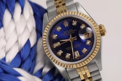 Reloj Rolex Datejust 69173 Esfera bicolor azul con acento de diamantes baguette