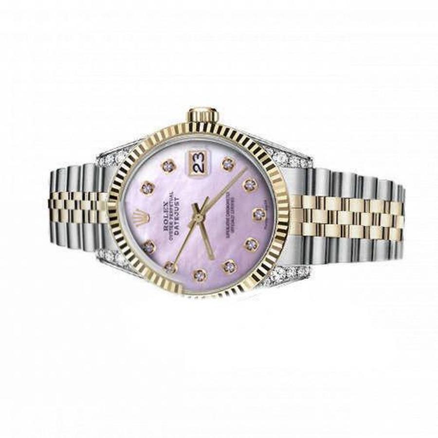 Ladies Rolex 26mm Datejust Two Tone Vintage Fluted Bezel With Lugs Pink MOP Mother Of Pearl Dial 69173