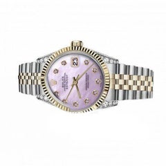 Rolex Montre Datejust bicolore à lunette cannelée et cadran en diamants roses avec cadran MOP