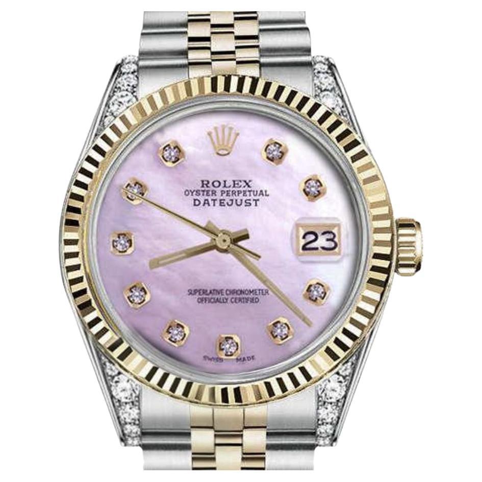 Rolex Datejust zweifarbige geriffelte Lünette mit Diamant-Gepäckstücken Rosa MOP Zifferblattuhr