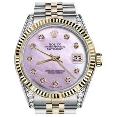 Rolex Datejust Two Tone Fluted Bezel With Diamond Lugs Pink MOP Dial Watch