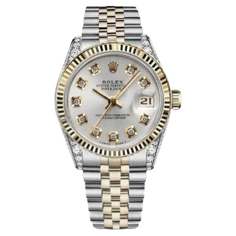 Rolex 26mm Datejust Two Tone Fluted Bezel With Diamond Lugs Silver Color Dial For Sale
