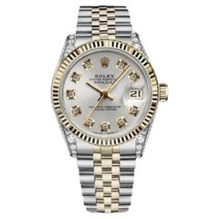 Rolex 26mm Datejust Two Tone Fluted Bezel With Diamond Lugs Silver Color Dial