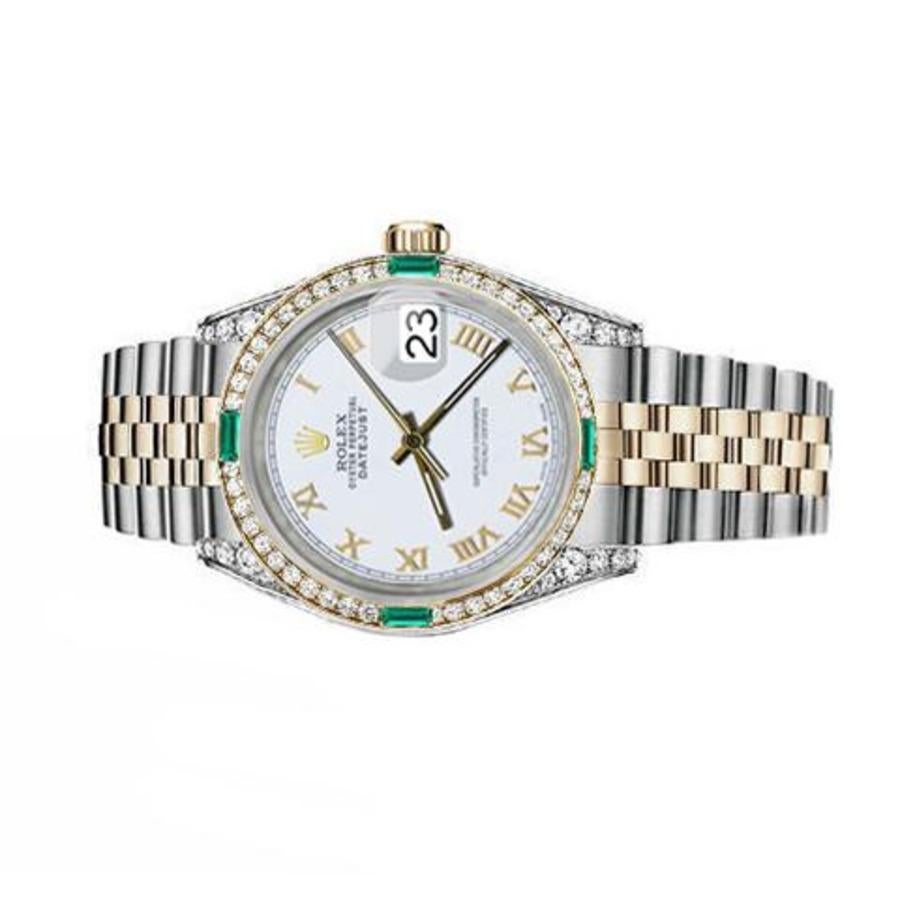 Ladies Rolex 26mm Datejust Two Tone Jubilee White Roman Numeral Dial Bezel + Lugs + Emerald 69173
