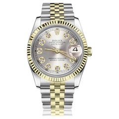 Rolex Montre Datejust à cadran bicolore argenté avec diamants 69173