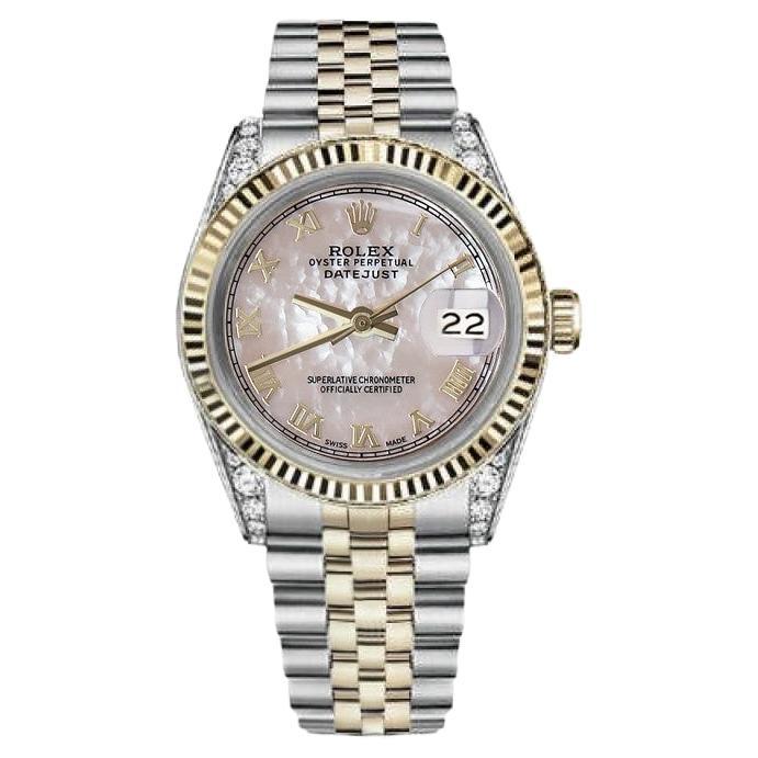 Rolex Datejust Two Tone Vintage Fluted Bezel Diamond Lugs White MOP Dial 69173 For Sale