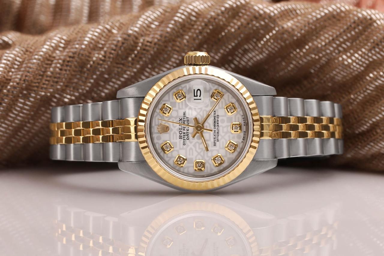 Rolex 26mm Datejust 69173 Two Tone White Color Jubilee Dial with Diamonds Watch For Sale 1