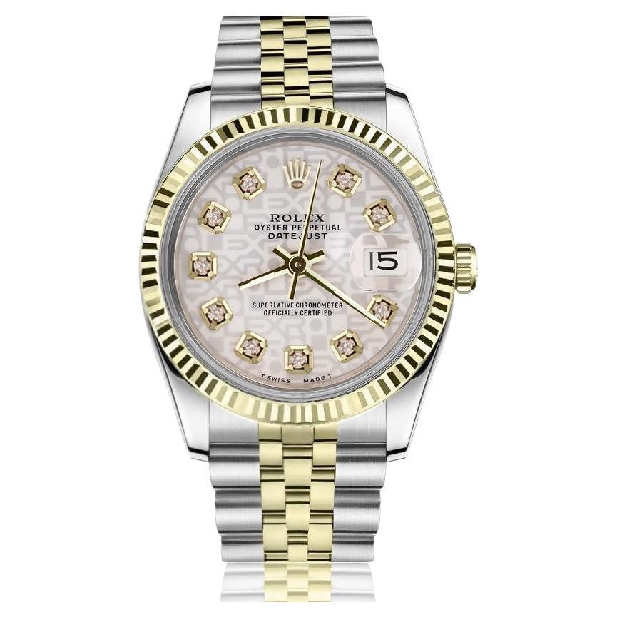 Rolex 26mm Datejust 69173 Zweifarbiges weißes Jubiläums-Zifferblatt mit Diamanten Uhr