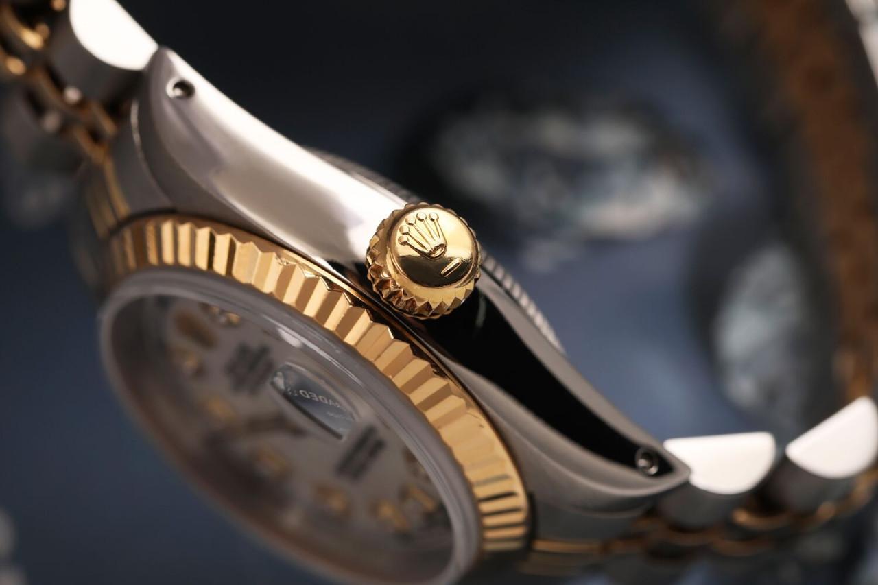 Rolex Datejust zweifarbiges weißes MOP-Zifferblatt mit Diamantuhr 69173 Damen im Angebot