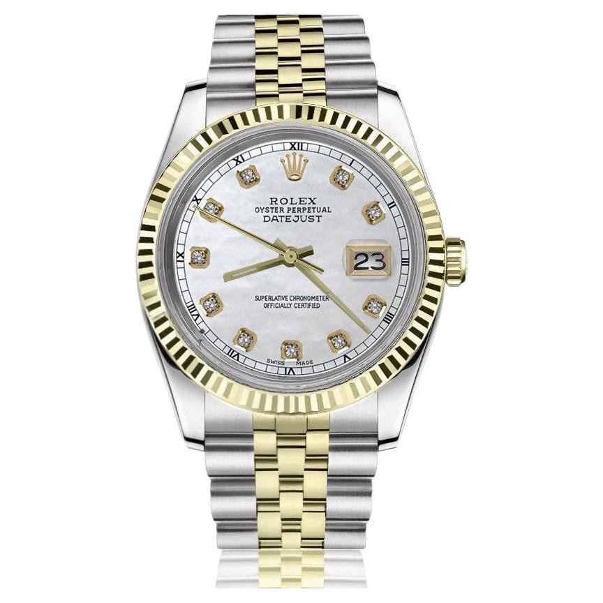 Rolex Datejust Two Tone White MOP Dial with Diamond Watch 69173 For Sale