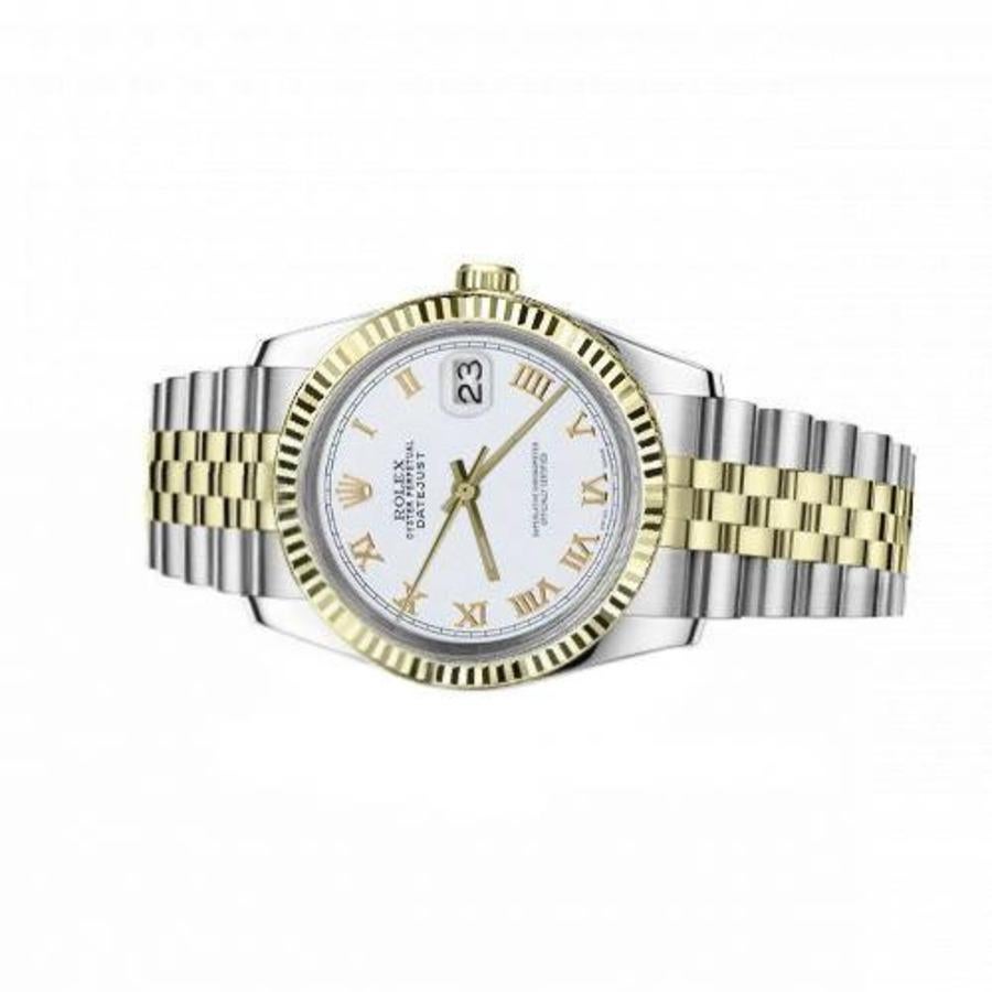Rolex Datejust 69173 Two Tone White Roman Numeral Dial In Excellent Condition For Sale In New York, NY