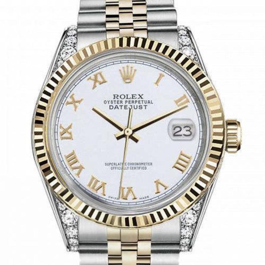 Ladies Rolex 26mm Datejust Two Tone Vintage Fluted Bezel With Lugs White Roman Numeral Dial 69173
