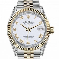 Role Datejust Vintage Fluted Bezel Diamond Lugs White Roman Numeral Dial 69173