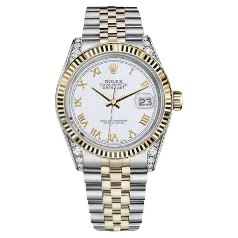 Role Datejust Vintage Fluted Bezel Diamond Lugs White Roman Numeral Dial 69173 For Sale