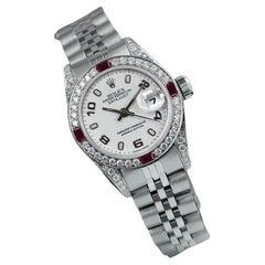 Rolex Datejust White Color Dial Stainless Steel Watch with Diamonds & Rubies