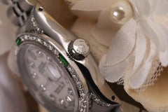 Rolex Datejust 69174 White MOP RT Dial Diamond Bezel with Emeralds and Diamonds