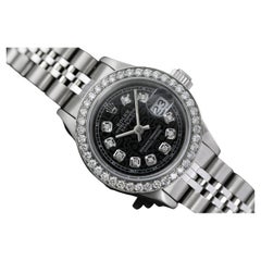 Vintage Rolex Datejust with Custom Diamond Bezel SS Jubilee Black Color Dial Watch 69173