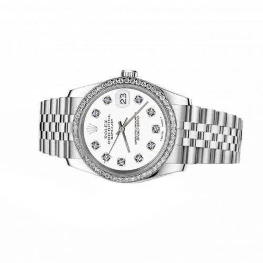 Rolex 26mm Datejust With custom Diamond bezel SS White Color Dial with Diamonds Deployment buckle 69173