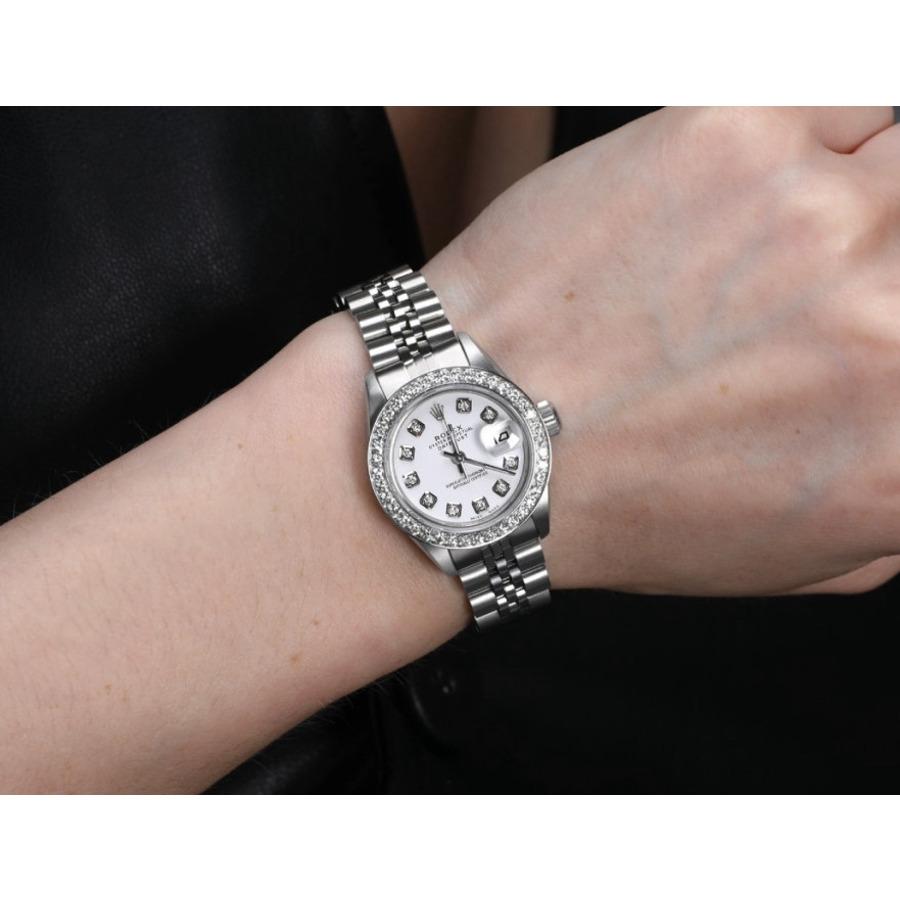 Round Cut Rolex Datejust 69173 with Custom Diamond Bezel SS White Color Dial with Diamonds For Sale