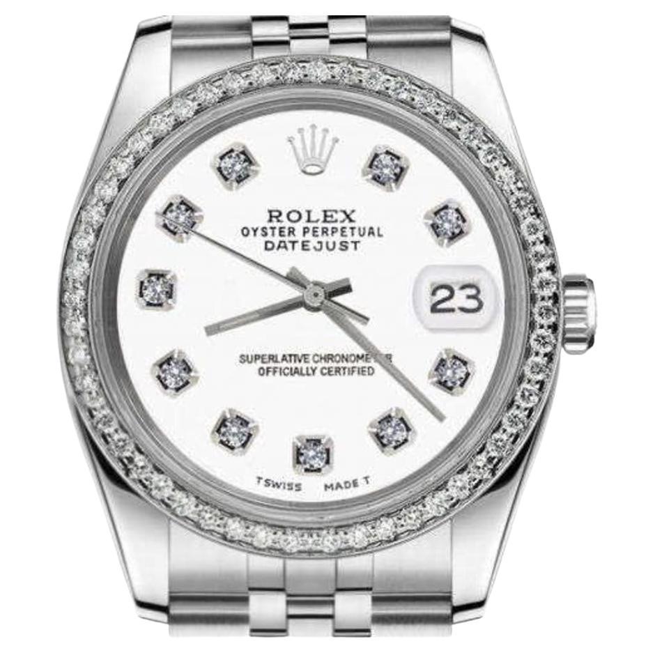 Rolex Datejust 69173 with Custom Diamond Bezel SS White Color Dial with Diamonds